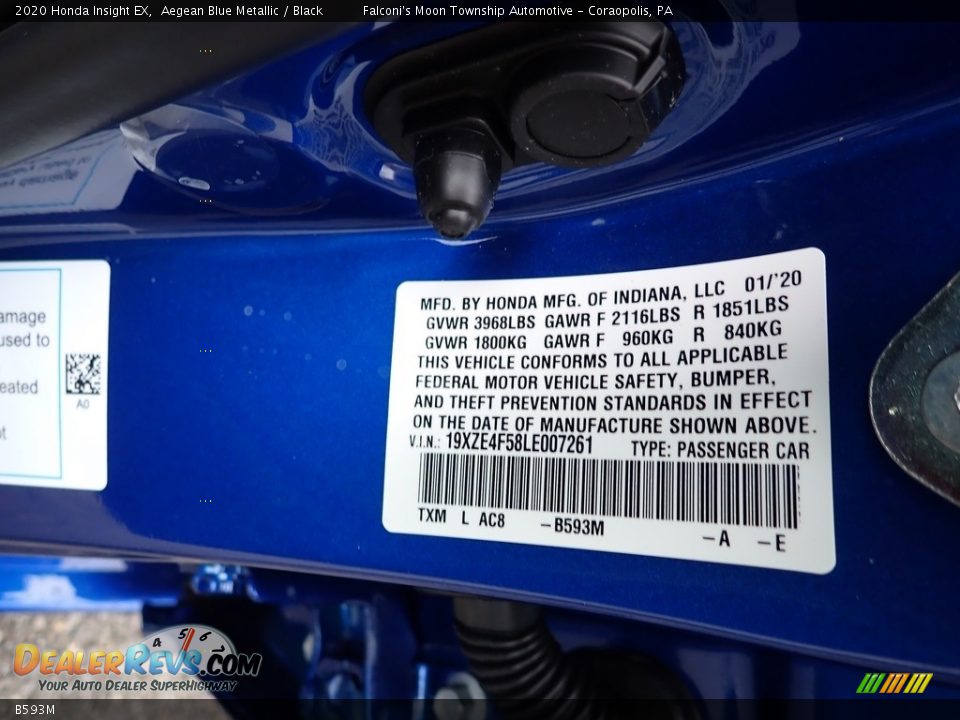 Honda Color Code B593M Aegean Blue Metallic