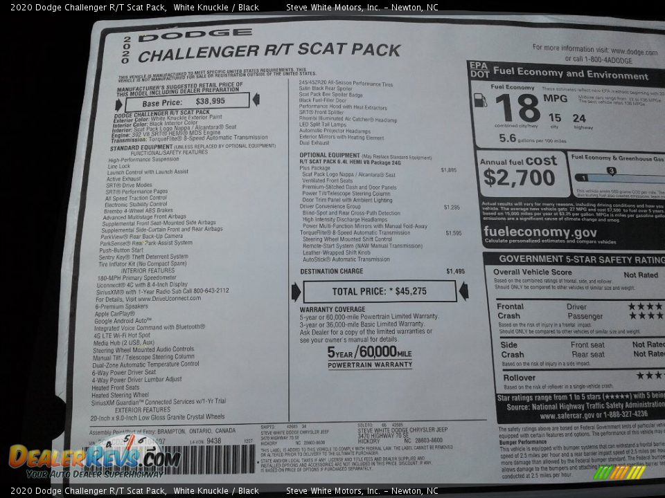 2020 Dodge Challenger R/T Scat Pack Window Sticker Photo #28