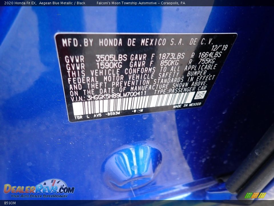 Honda Color Code B593M Aegean Blue Metallic