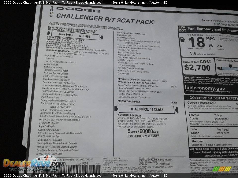 2020 Dodge Challenger R/T Scat Pack TorRed / Black Houndstooth Photo #27