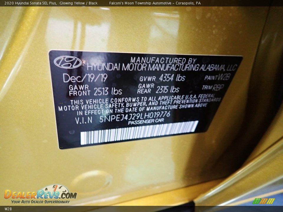 Hyundai Color Code W2B Glowing Yellow