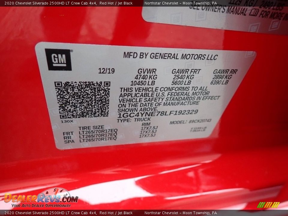 2020 Chevrolet Silverado 2500HD LT Crew Cab 4x4 Red Hot / Jet Black Photo #14