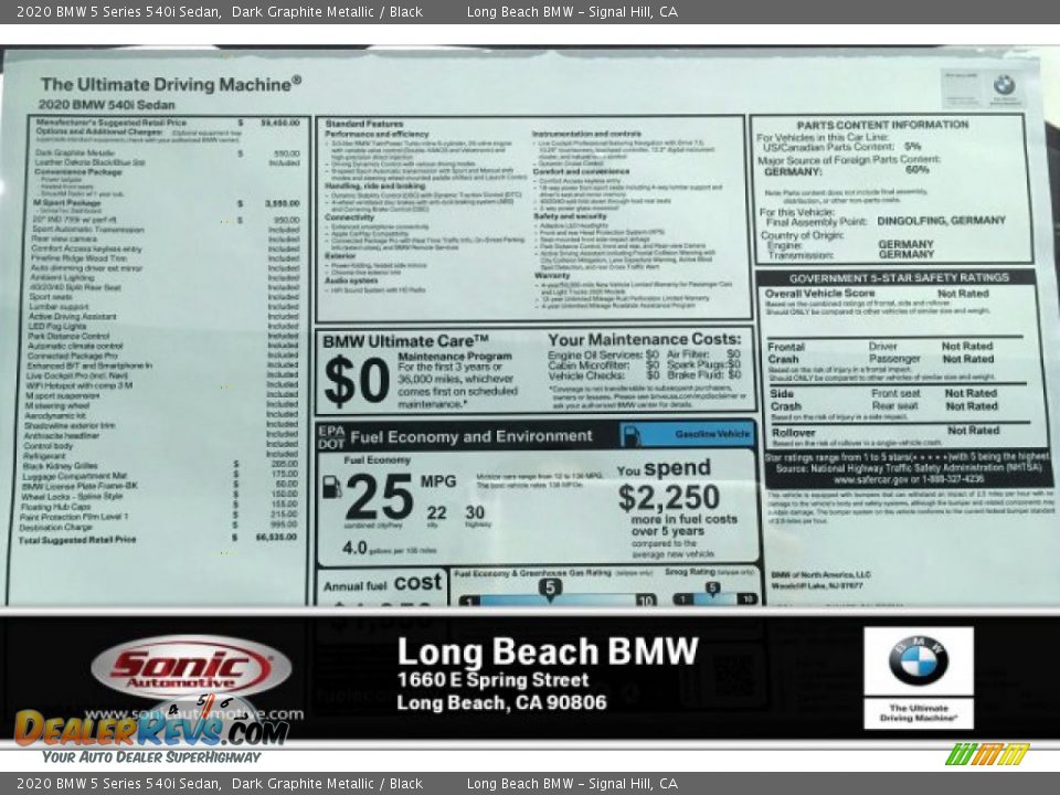 2020 BMW 5 Series 540i Sedan Dark Graphite Metallic / Black Photo #10