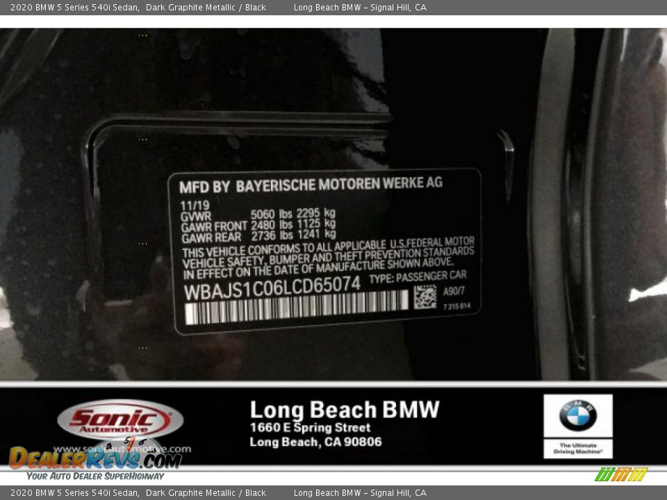 2020 BMW 5 Series 540i Sedan Dark Graphite Metallic / Black Photo #11