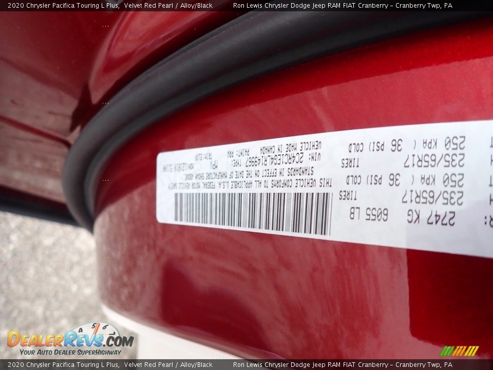 2020 Chrysler Pacifica Touring L Plus Velvet Red Pearl / Alloy/Black Photo #16