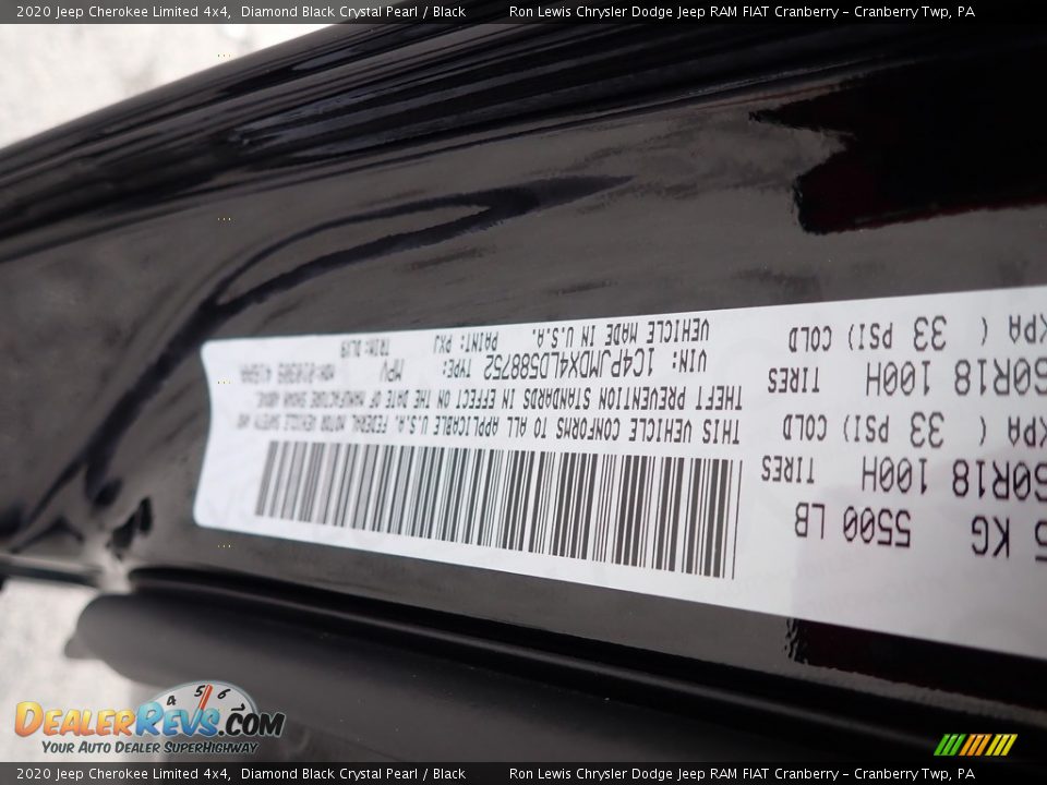 2020 Jeep Cherokee Limited 4x4 Diamond Black Crystal Pearl / Black Photo #17