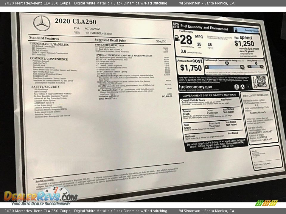 2020 Mercedes-Benz CLA 250 Coupe Digital White Metallic / Black Dinamica w/Red stitching Photo #10