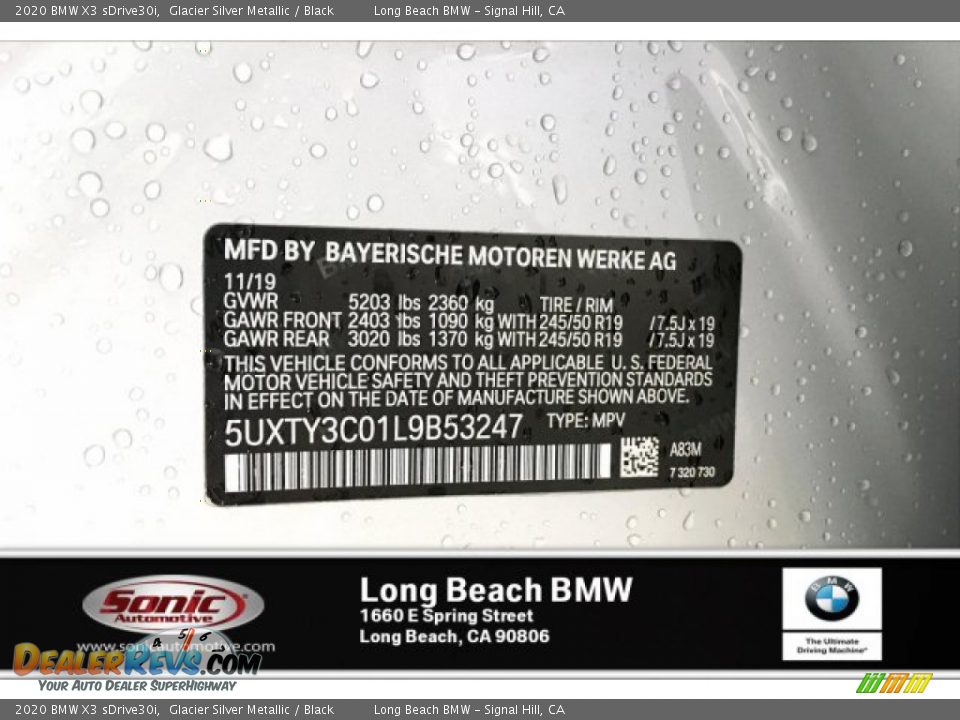 2020 BMW X3 sDrive30i Glacier Silver Metallic / Black Photo #11