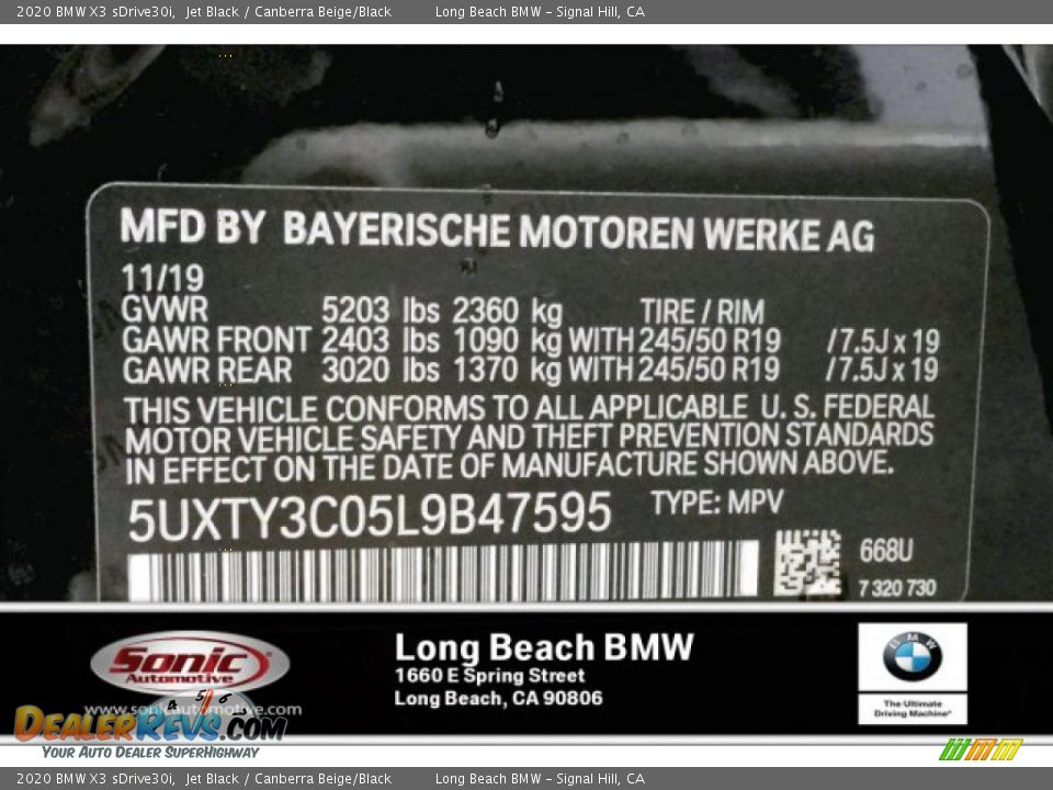 2020 BMW X3 sDrive30i Jet Black / Canberra Beige/Black Photo #11