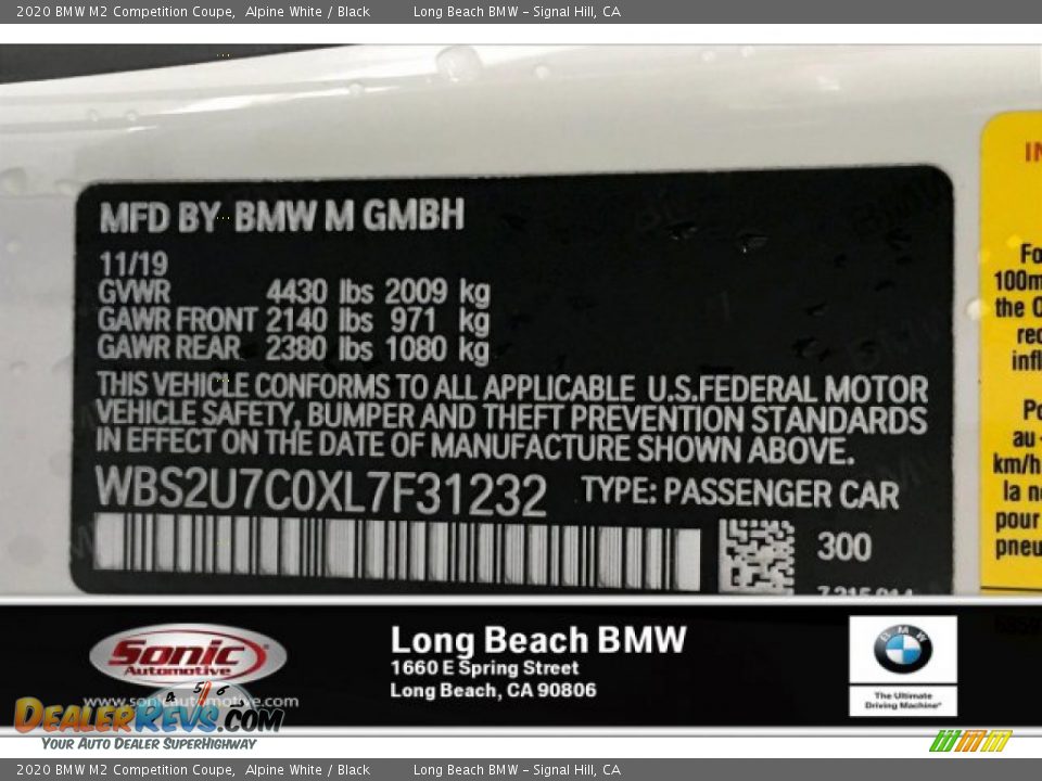 2020 BMW M2 Competition Coupe Alpine White / Black Photo #11