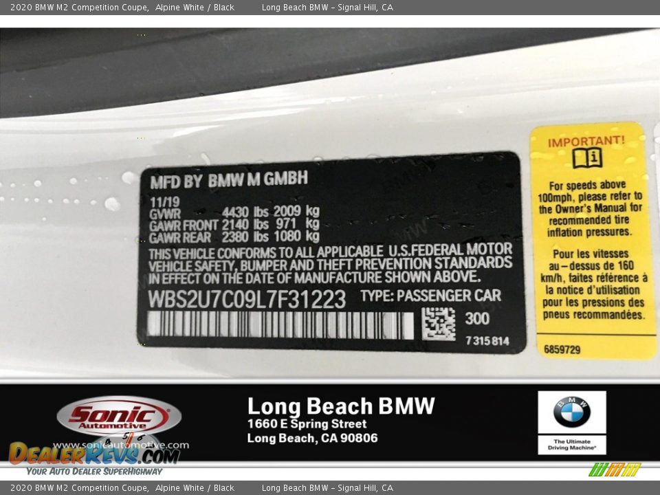 2020 BMW M2 Competition Coupe Alpine White / Black Photo #11