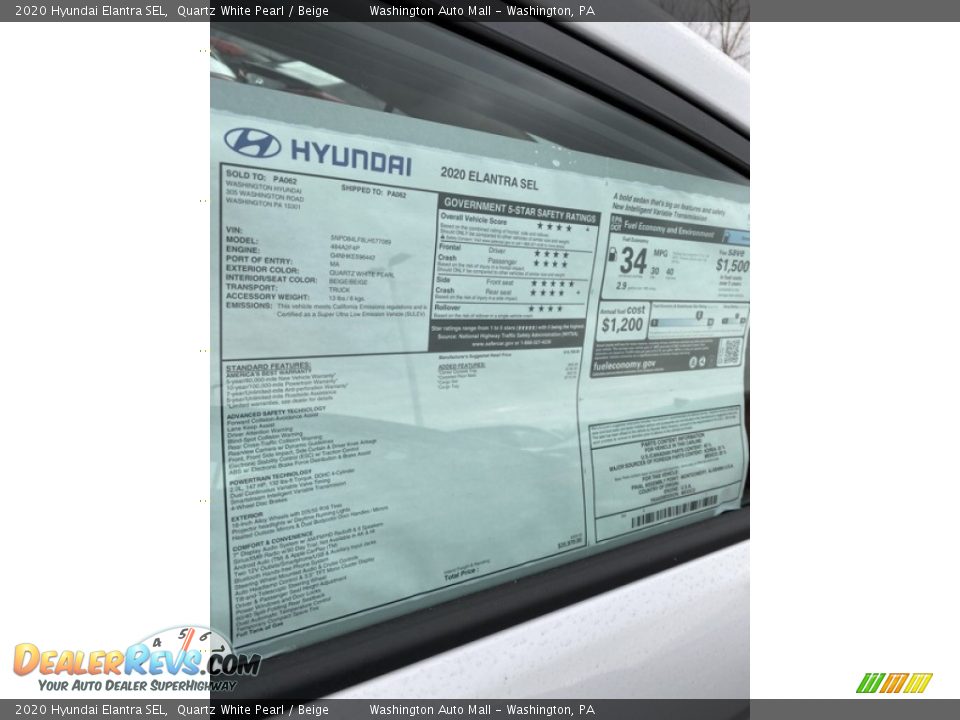 2020 Hyundai Elantra SEL Quartz White Pearl / Beige Photo #16