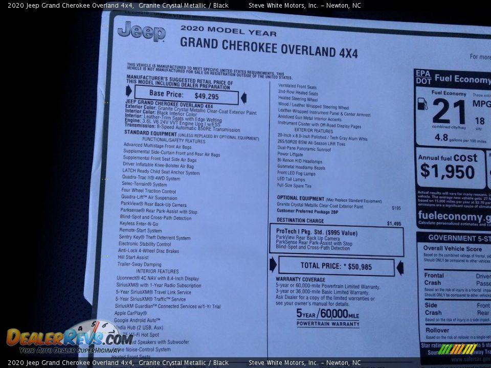 2020 Jeep Grand Cherokee Overland 4x4 Granite Crystal Metallic / Black Photo #34