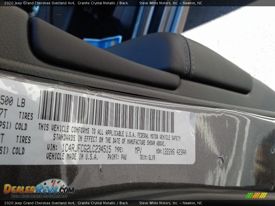 2020 Jeep Grand Cherokee Overland 4x4 Granite Crystal Metallic / Black Photo #36