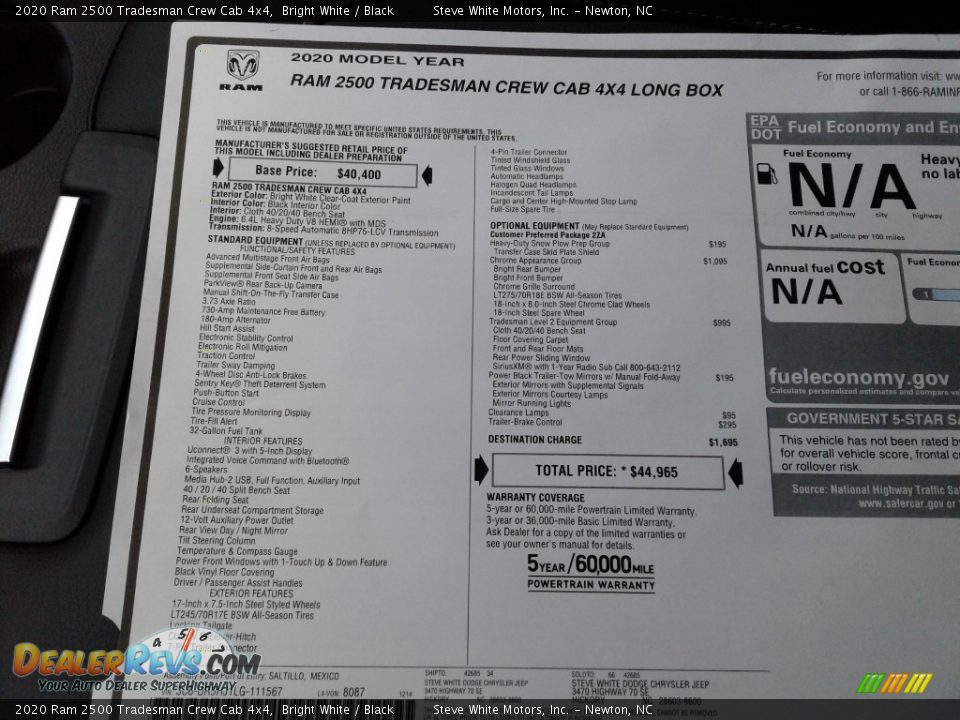 2020 Ram 2500 Tradesman Crew Cab 4x4 Bright White / Black Photo #27