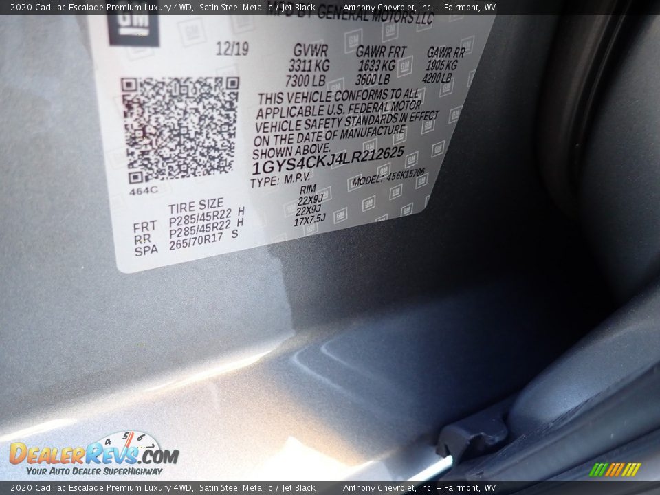 2020 Cadillac Escalade Premium Luxury 4WD Satin Steel Metallic / Jet Black Photo #15