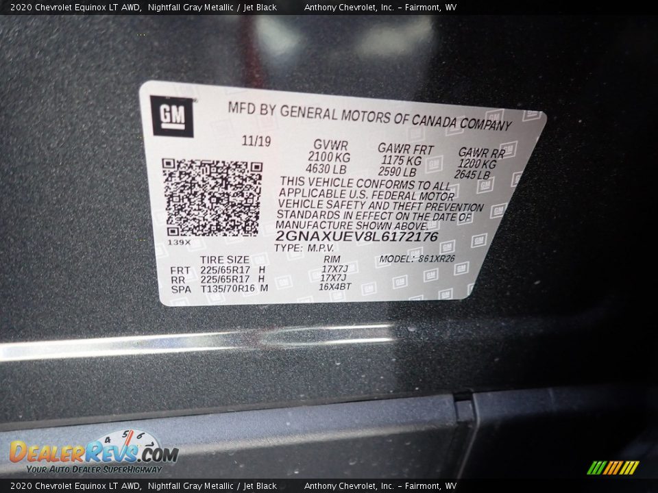 2020 Chevrolet Equinox LT AWD Nightfall Gray Metallic / Jet Black Photo #14