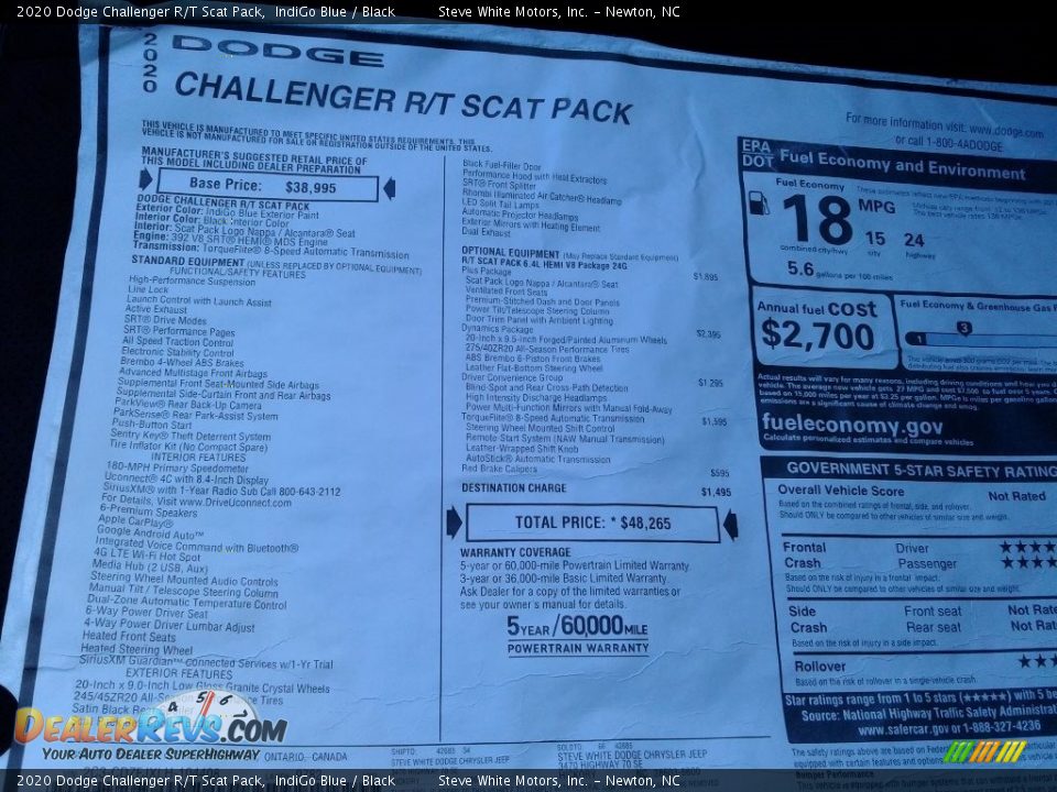 2020 Dodge Challenger R/T Scat Pack Window Sticker Photo #30