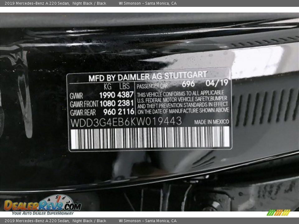 2019 Mercedes-Benz A 220 Sedan Night Black / Black Photo #24