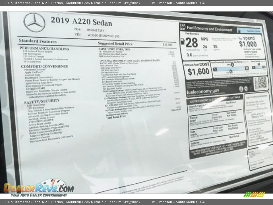 2019 Mercedes-Benz A 220 Sedan Mountain Grey Metallic / Titanium Grey/Black Photo #11