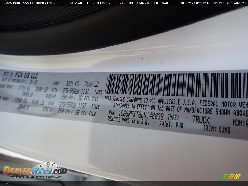 Ram Color Code PWD Ivory White Tri-Coat Pearl