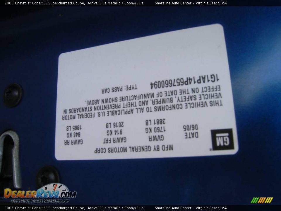 2005 Chevrolet Cobalt SS Supercharged Coupe Arrival Blue Metallic / Ebony/Blue Photo #24