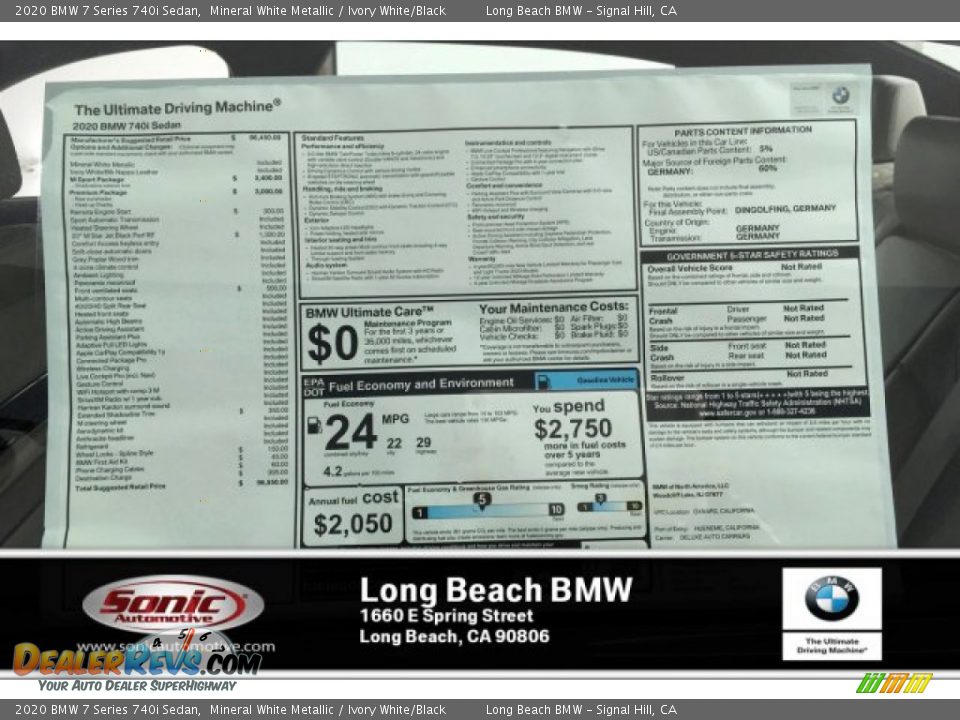 2020 BMW 7 Series 740i Sedan Mineral White Metallic / Ivory White/Black Photo #10