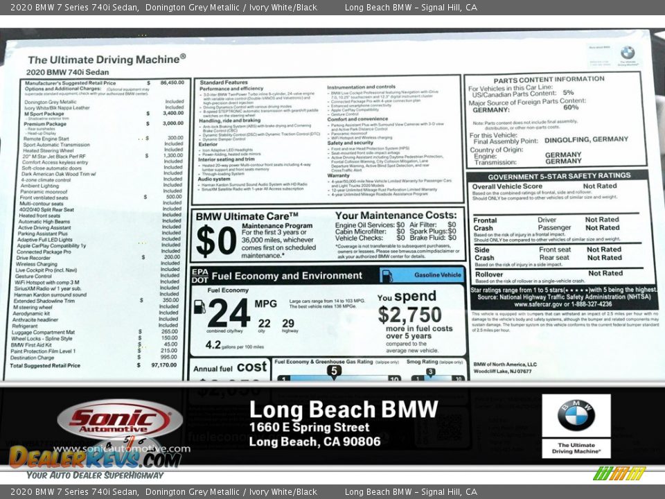 2020 BMW 7 Series 740i Sedan Donington Grey Metallic / Ivory White/Black Photo #10