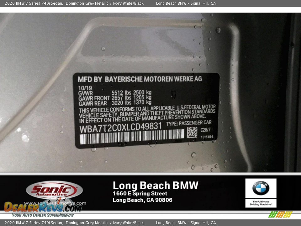 2020 BMW 7 Series 740i Sedan Donington Grey Metallic / Ivory White/Black Photo #11