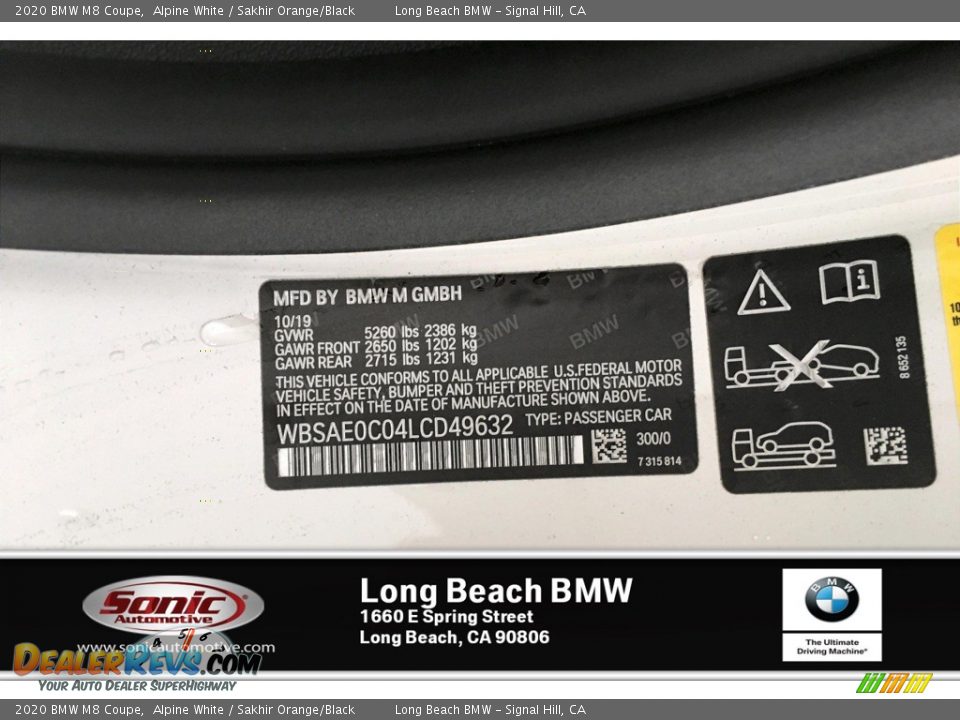 2020 BMW M8 Coupe Alpine White / Sakhir Orange/Black Photo #11