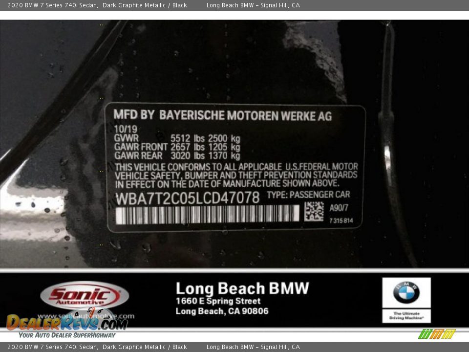 2020 BMW 7 Series 740i Sedan Dark Graphite Metallic / Black Photo #11