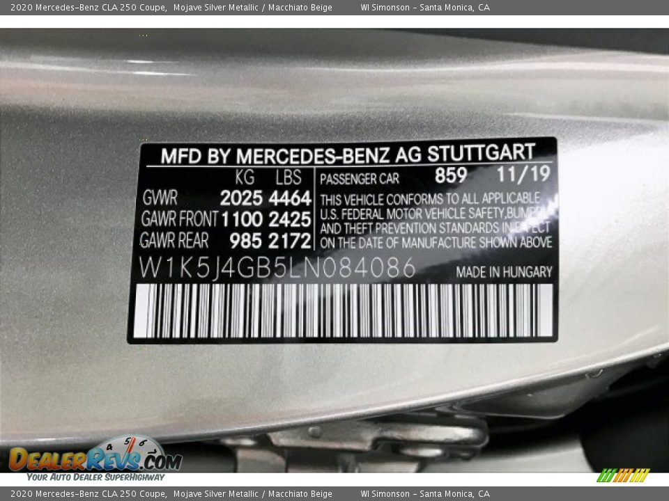 2020 Mercedes-Benz CLA 250 Coupe Mojave Silver Metallic / Macchiato Beige Photo #11