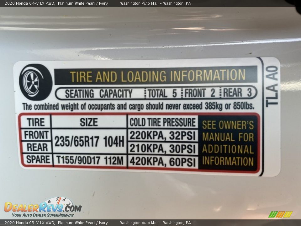 2020 Honda CR-V LX AWD Platinum White Pearl / Ivory Photo #8