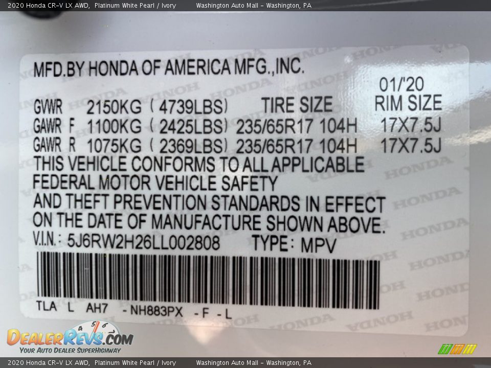2020 Honda CR-V LX AWD Platinum White Pearl / Ivory Photo #9