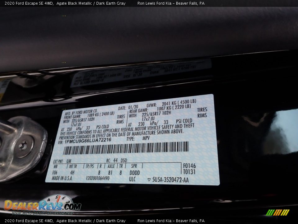 2020 Ford Escape SE 4WD Agate Black Metallic / Dark Earth Gray Photo #11