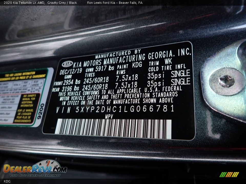 Kia Color Code KDG Gravity Grey