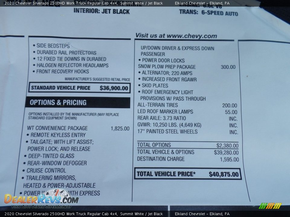 2020 Chevrolet Silverado 2500HD Work Truck Regular Cab 4x4 Window Sticker Photo #35