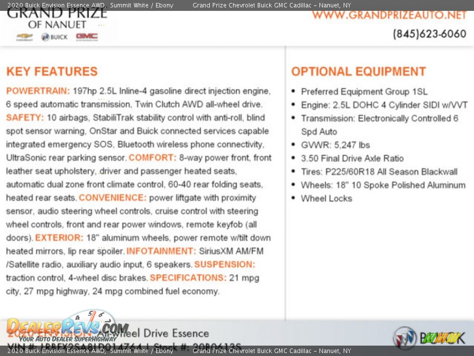 2020 Buick Envision Essence AWD Summit White / Ebony Photo #10