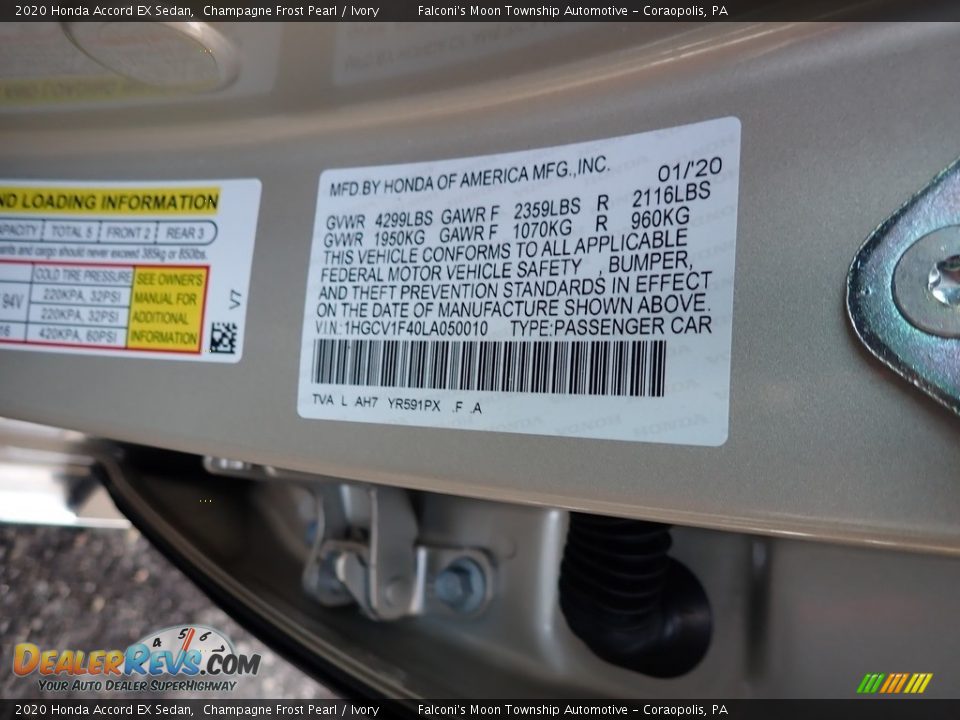 2020 Honda Accord EX Sedan Champagne Frost Pearl / Ivory Photo #13