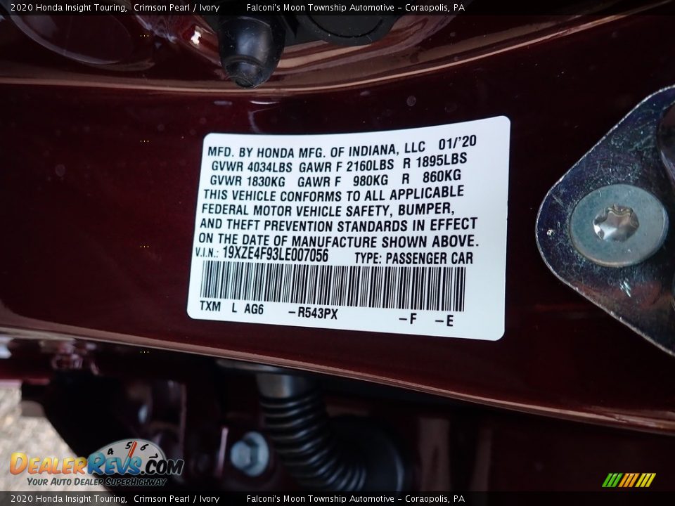 2020 Honda Insight Touring Crimson Pearl / Ivory Photo #12