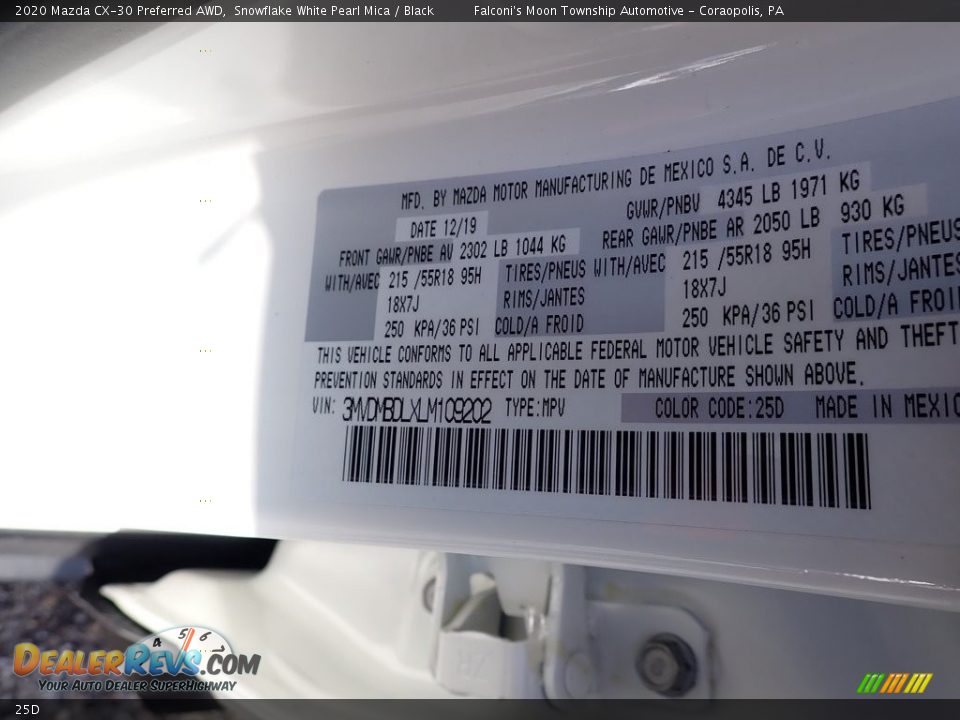 Mazda Color Code 25D Snowflake White Pearl Mica