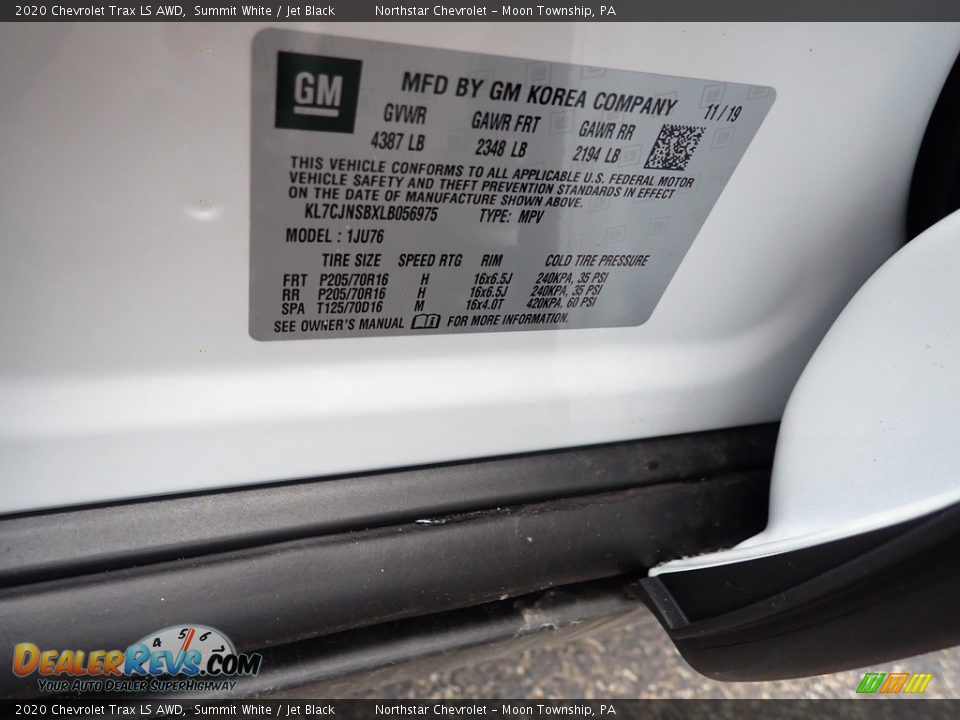 2020 Chevrolet Trax LS AWD Summit White / Jet Black Photo #13