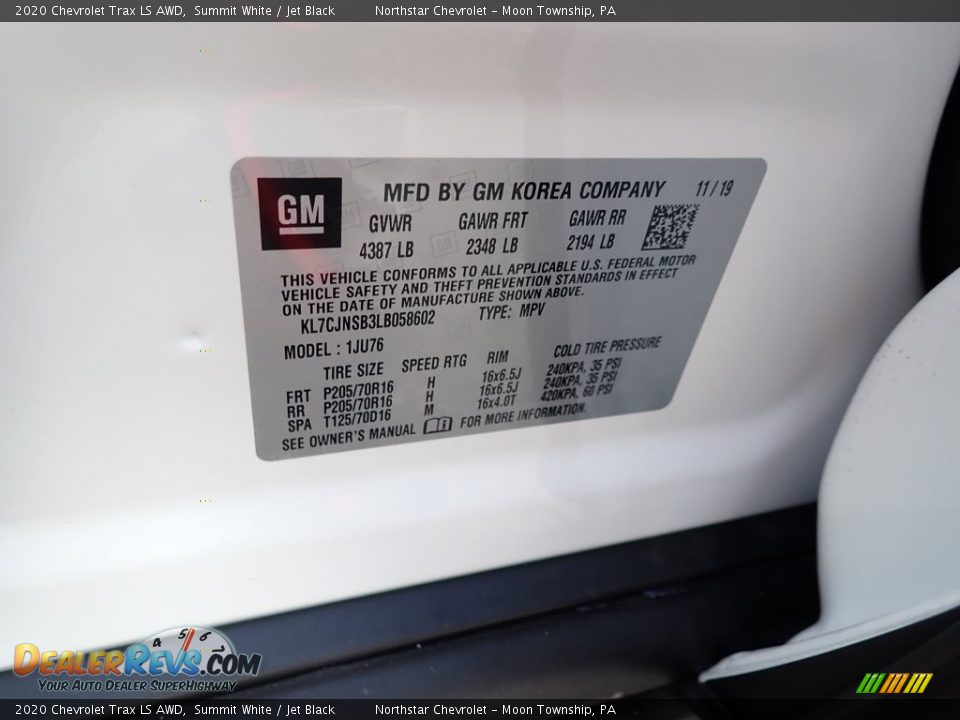 2020 Chevrolet Trax LS AWD Summit White / Jet Black Photo #15
