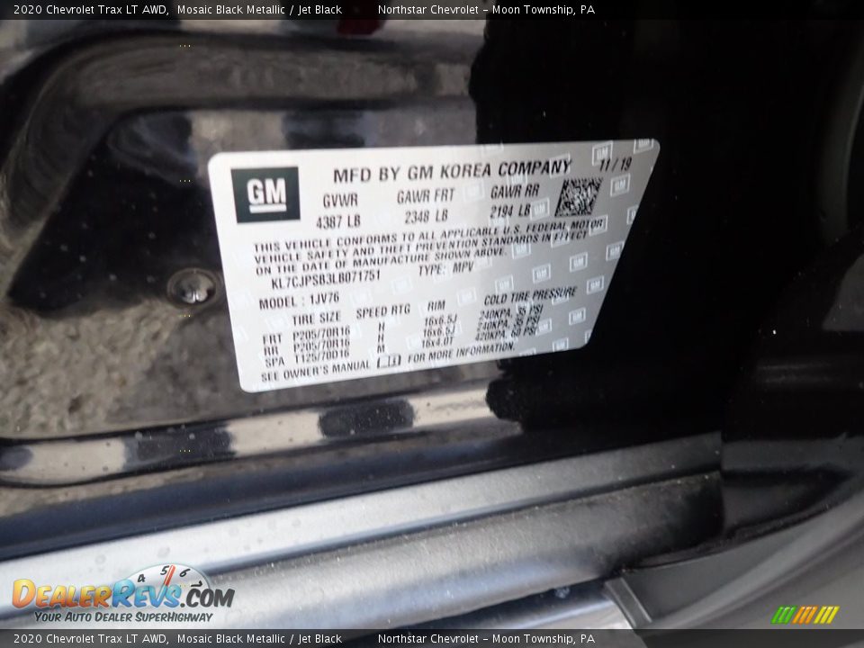 2020 Chevrolet Trax LT AWD Mosaic Black Metallic / Jet Black Photo #14