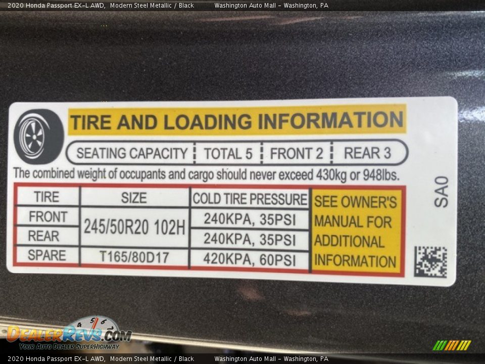 2020 Honda Passport EX-L AWD Modern Steel Metallic / Black Photo #8