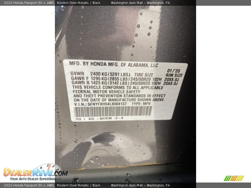 2020 Honda Passport EX-L AWD Modern Steel Metallic / Black Photo #9