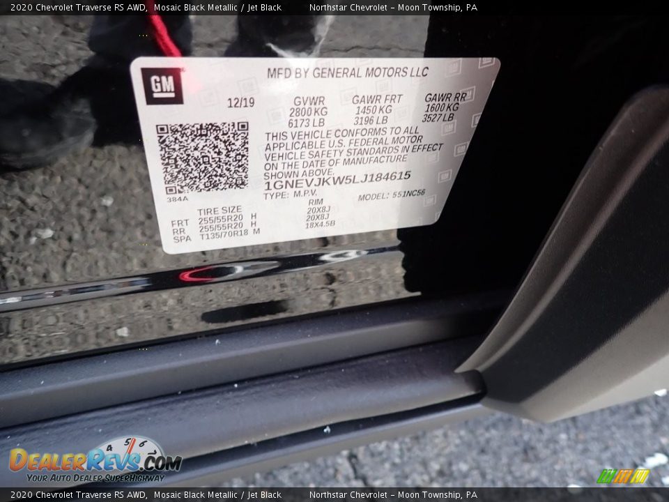 2020 Chevrolet Traverse RS AWD Mosaic Black Metallic / Jet Black Photo #16