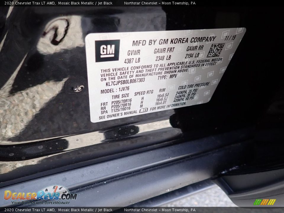 2020 Chevrolet Trax LT AWD Mosaic Black Metallic / Jet Black Photo #15