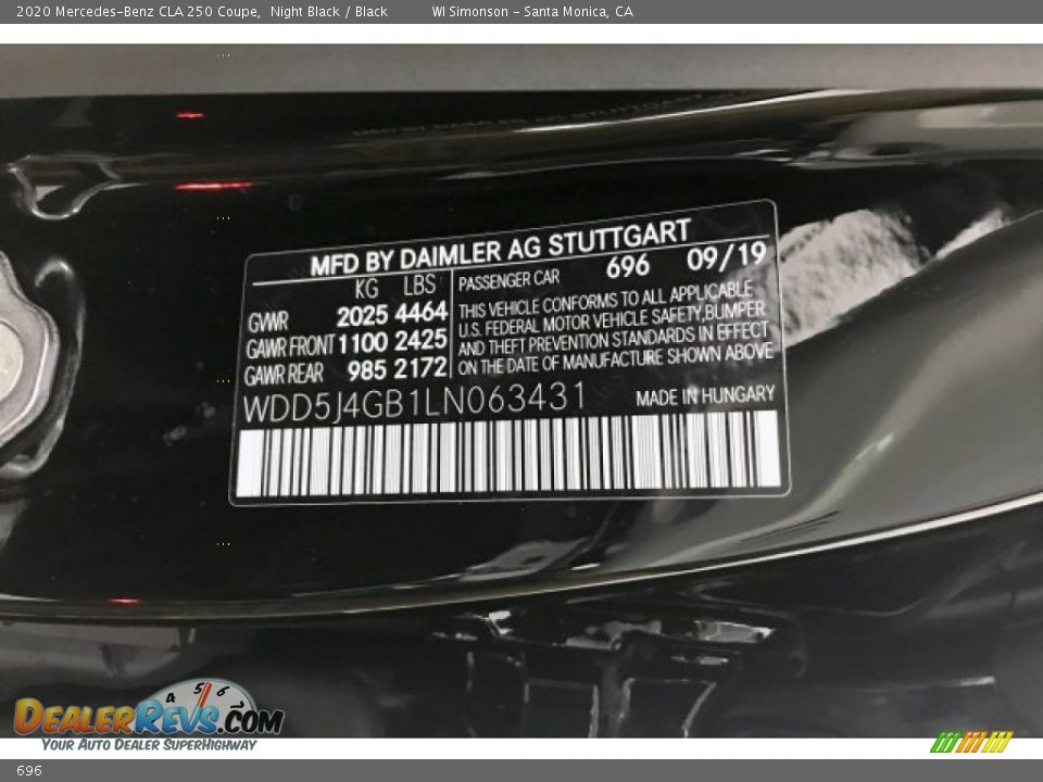 Mercedes-Benz Color Code 696 Night Black