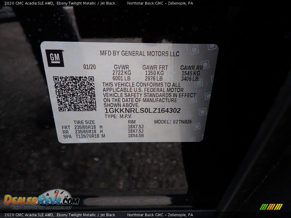 2020 GMC Acadia SLE AWD Ebony Twilight Metallic / Jet Black Photo #13